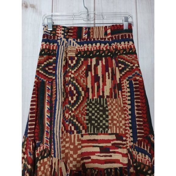 Farm Rio Skirt Ladies Small‎ Brown Asymmetrical Linen Blend Bohemian 70s - Picture 3 of 9